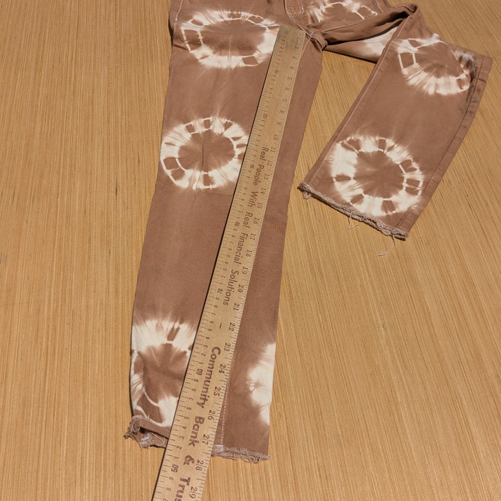 Pacsun Jeans Eco Tan Tie Dye Boho Hippie High Waist Raw Hem Mom Jeans 24 - Picture 2 of 7